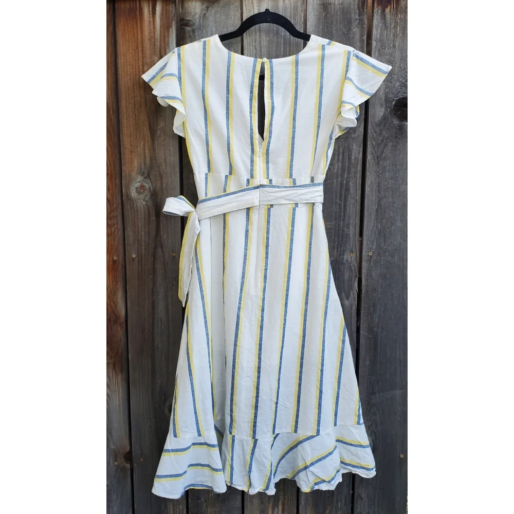 J.O.A Striped Ruffle Faux Wrap Midi Dress - Picture 5 of 8